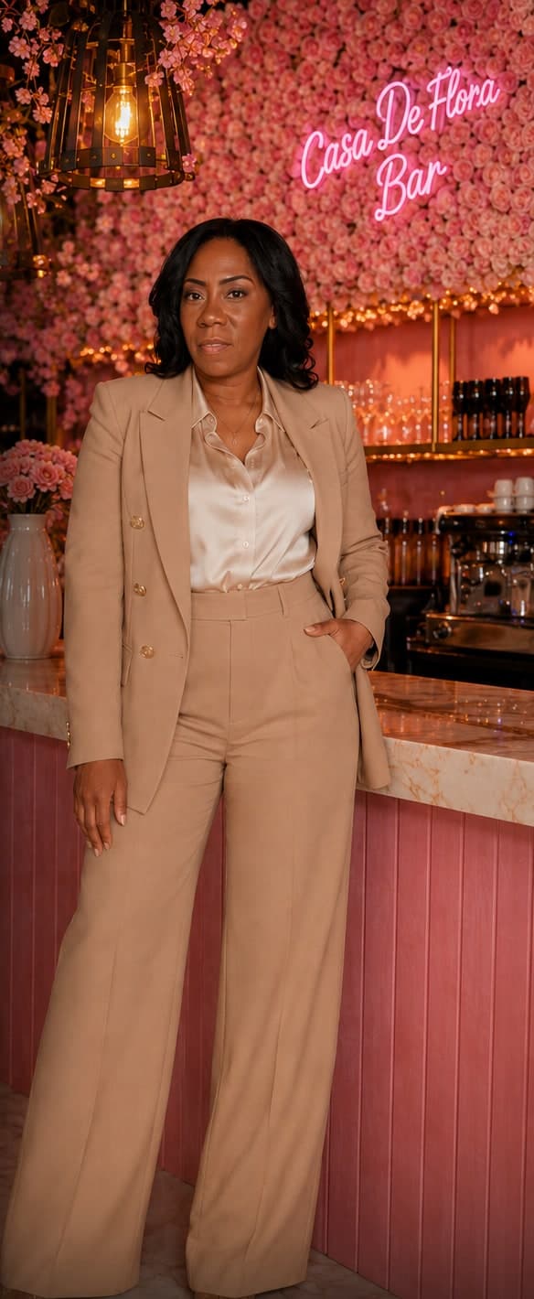 Maritza Walton standing at the floral bar inside Casa de Flora Bar