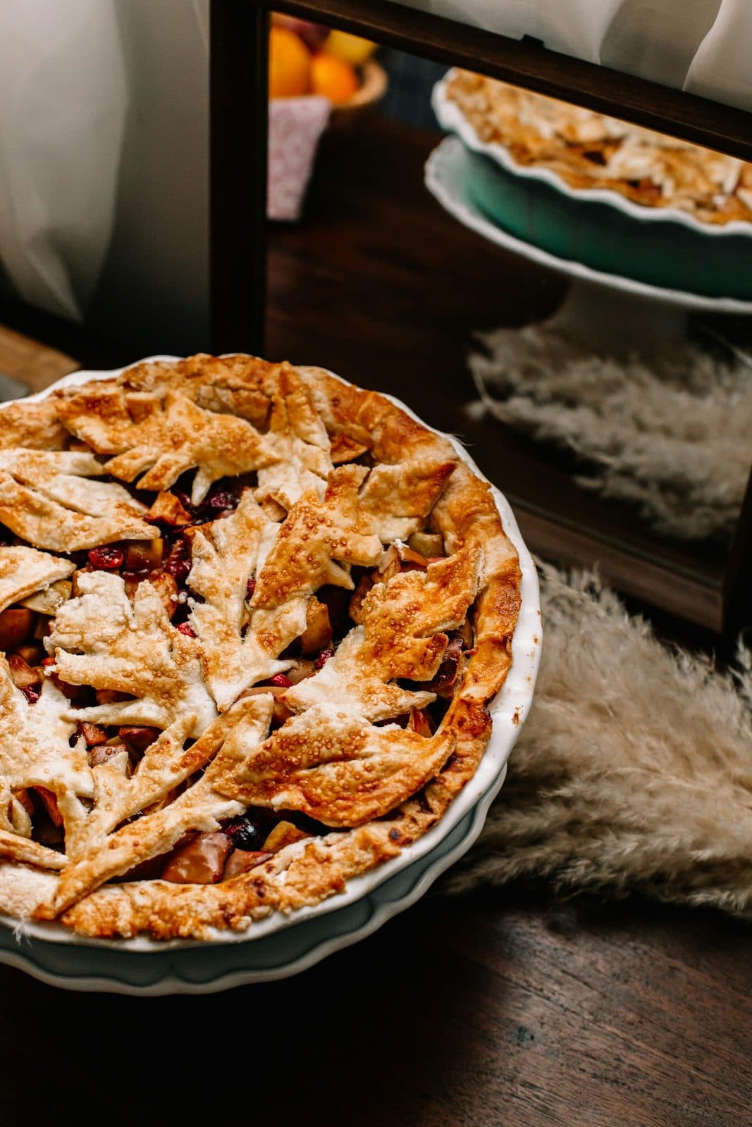 Freshly baked autumn pie on a rustic table