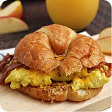 Croissant with choice of Turkey Bacon/Turkey Sausage/ Egg & Cheese or with no cheeese